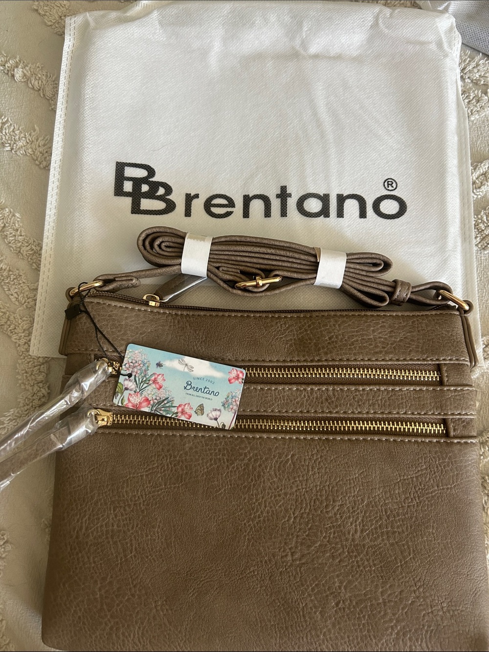 Taupe Cross Body Bag with Zipper Pockets